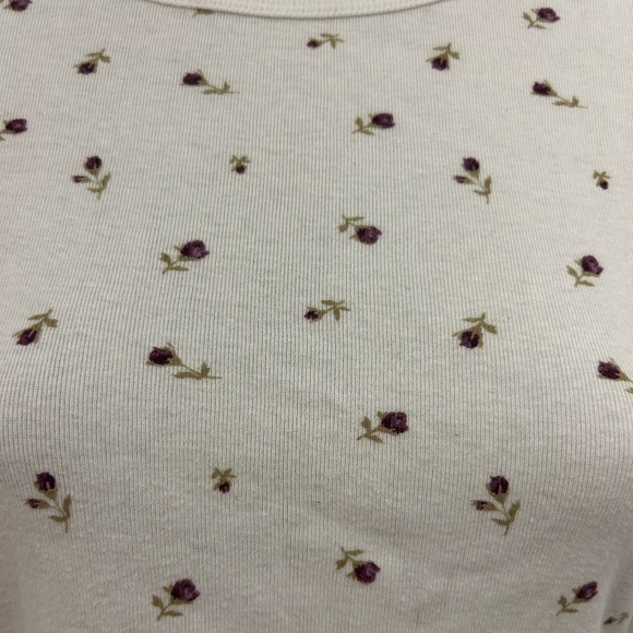 White and Purple Flower Long Sleeve Crop Top, Sz S - Picture 3 of 6